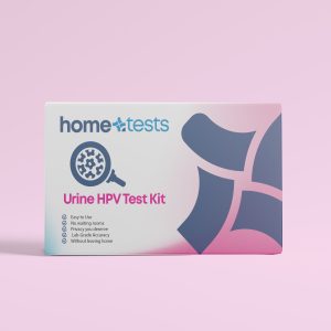 Front view of HPV test kit with visible branding and label information